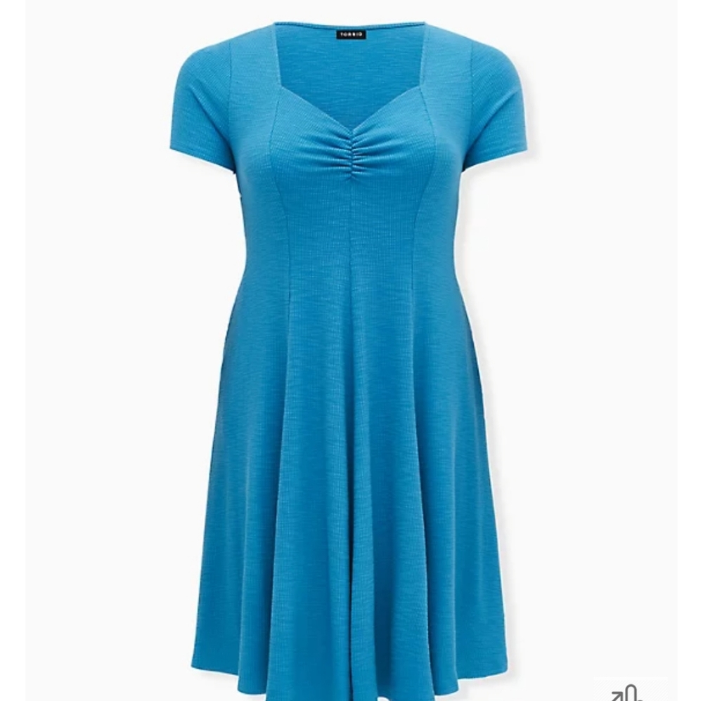 Blue Slub Rib Mini Dress